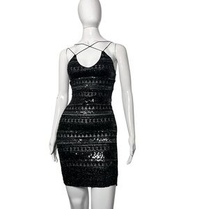 NWT Studio F Black Silver Sequin Metallic Cocktail Party Mini Dress Size 6